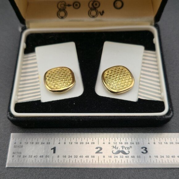 Gold Basketweave Pattern Button Links Vintage B841 - Picture 4 of 5